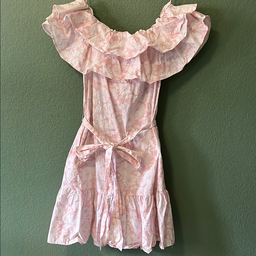 Lisa Marie Fernandez Pink Floral Off-Shoulder Dress with Pockets